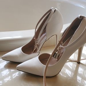 White Heels with Gold lock and key straps